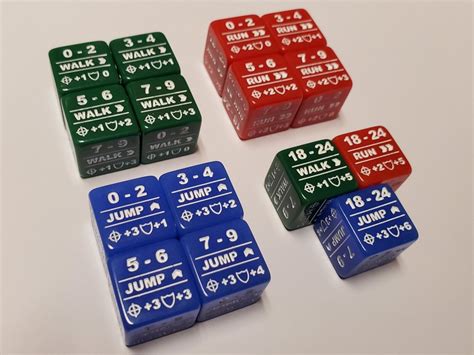 dice color coded.